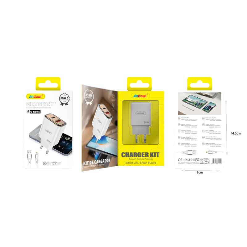 Andowl Φορτιστής κινητού με καλώδιο Lightning με Διπλή USB 35W Q-CD45 -Mobile charger ANDOWL