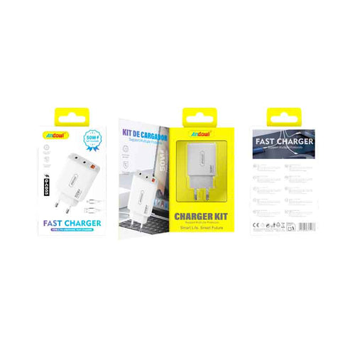 Andowl Γρήγορος φορτιστής κινητού με καλώδιο QC 3.0 PD 65W με Διπλή Έξοδο USB-C & USB-A Q-CD55 -Mobile charger Q-CD55 ANDOWL