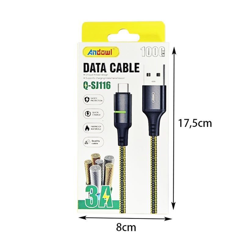 Andowl Καλώδιο Δεδομένων USB σε Type-C – 3A Q-SJ116 - Data Cable ANDOWL