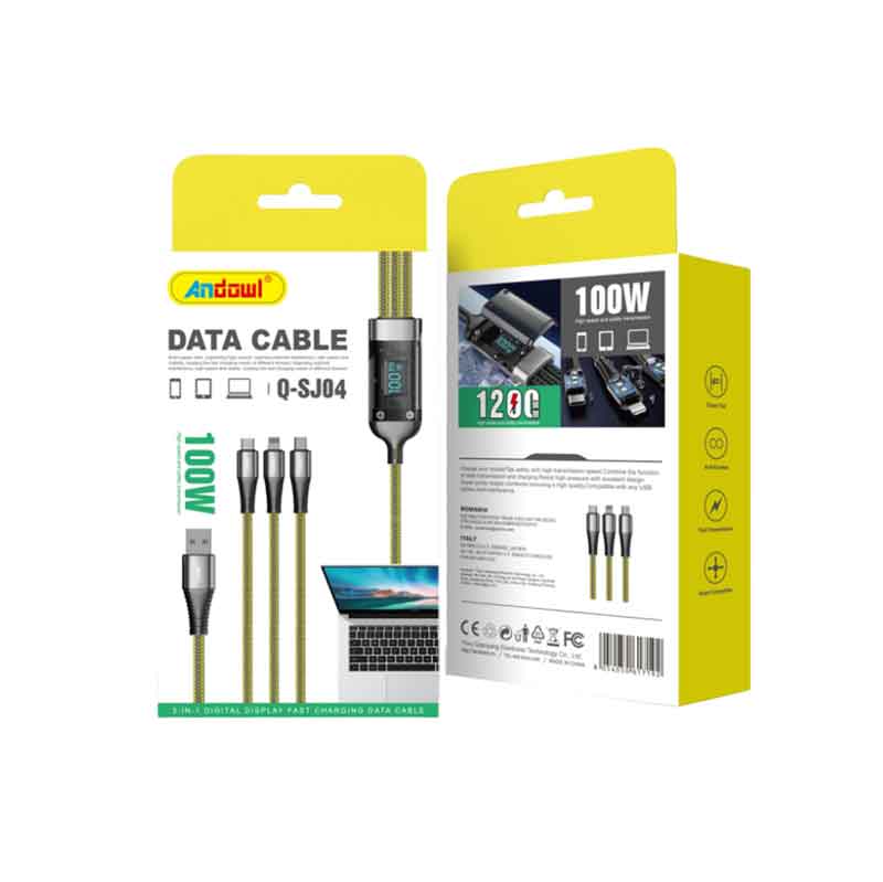 Andowl Καλώδιο δεδομένων 100w Usb-a Micro, Type-c, Lightning Q-SJ04 - Data Cable ANDOWL