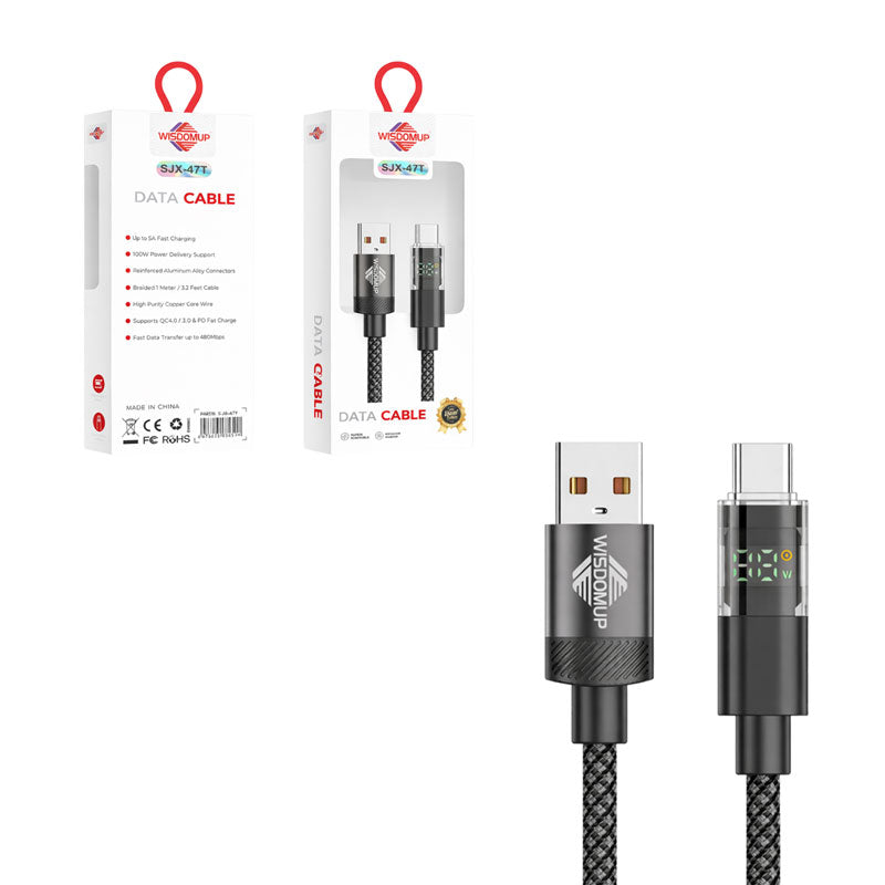 Wisdomup Καλώδιο Δεδομένων USB Type-C με Οθόνη LED SJX-47T – USB Type-C Data Cable with LED Display SJX-47T OEM