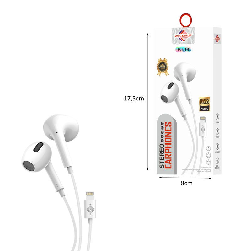 Wisdomup Ενσύρματα Ακουστικά Stereo με Lightning Σύνδεση EJ-19 - Wired Stereo Earphones with Lightning Connector OEM