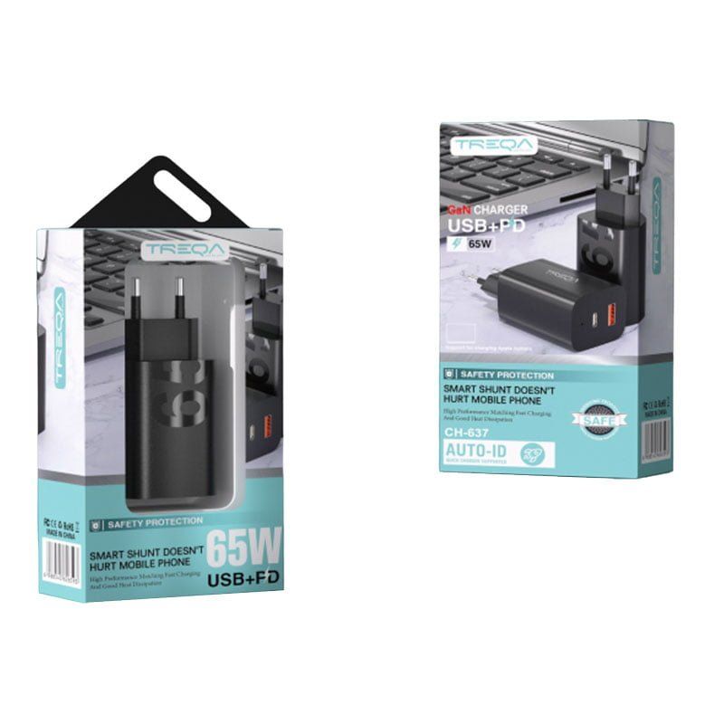 Treqa φορτιστής 65W 1USB+PD CH-637 - GaN Charger Treqa