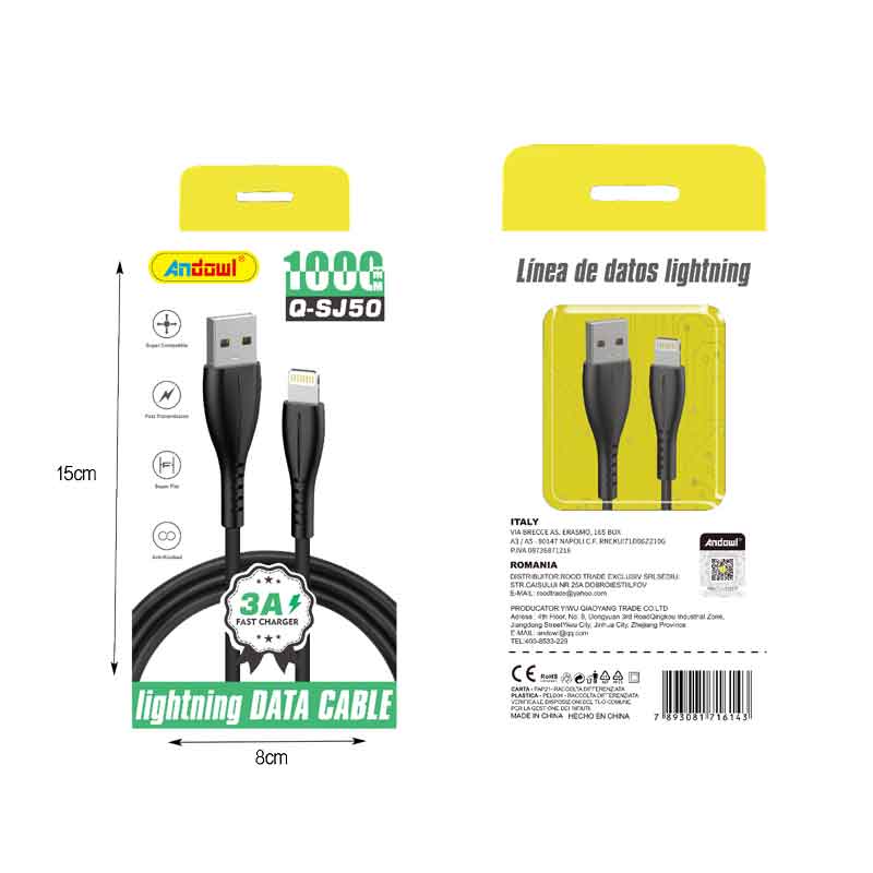 Andowl Καλώδιο δεδομένων USB σε Lightning 3A 1m Q-SJ50 - Data Cable ANDOWL