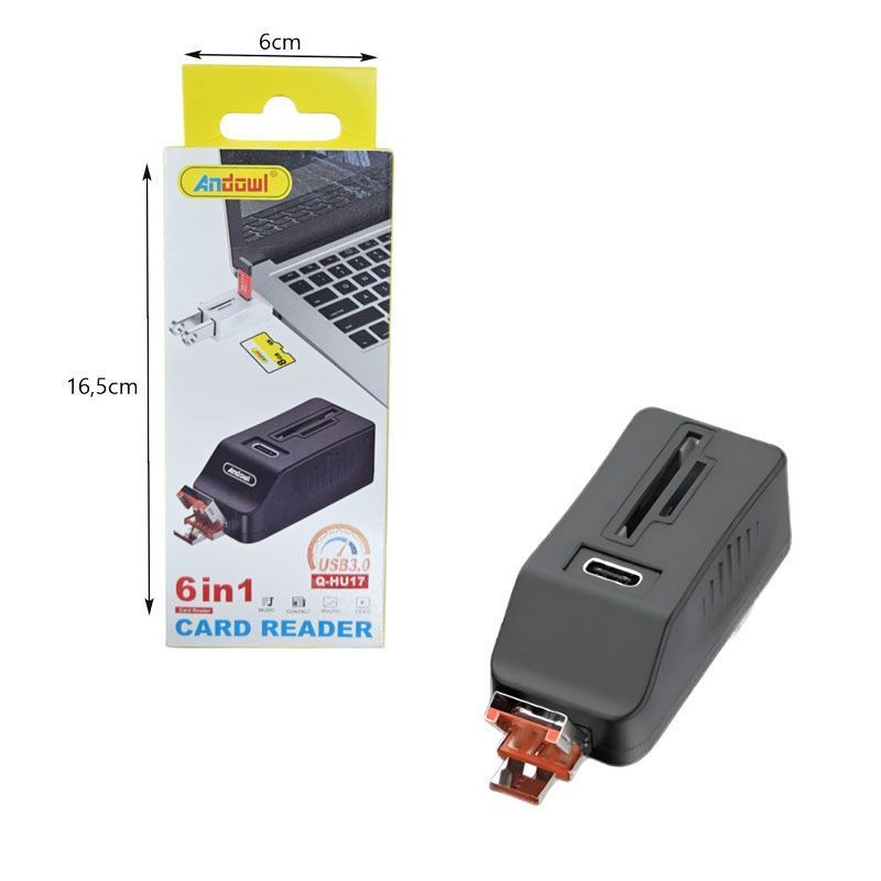 Andowl Αναγνώστης καρτών 6 σε 1 Q-HU17 - Card Reader USB 3.0 ANDOWL