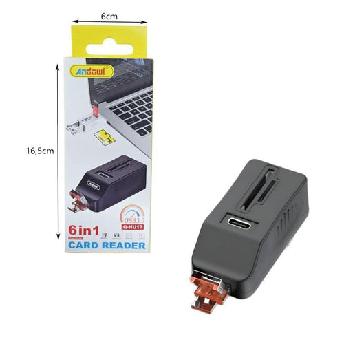 Andowl Αναγνώστης καρτών 6 σε 1 Q-HU17 - Card Reader USB 3.0 ANDOWL