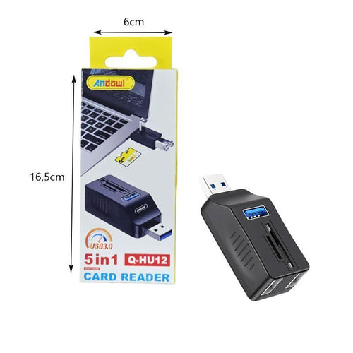 Andowl Αναγνώστης καρτών 5 σε 1 Q-HU12 - Card Reader USB 3.0 ANDOWL