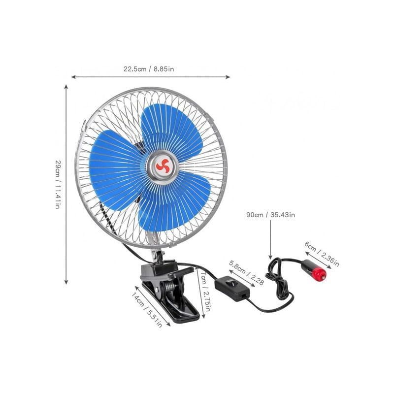 Ανεμιστήρας Αυτοκινήτου 10″ με Κλιπ – 12V Περιστρεφόμενος – Oscillating Fan OEM