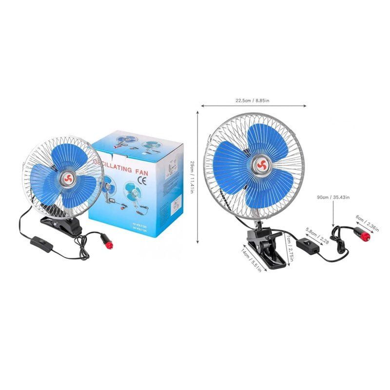 Ανεμιστήρας Αυτοκινήτου 10″ με Κλιπ – 12V Περιστρεφόμενος – Oscillating Fan OEM