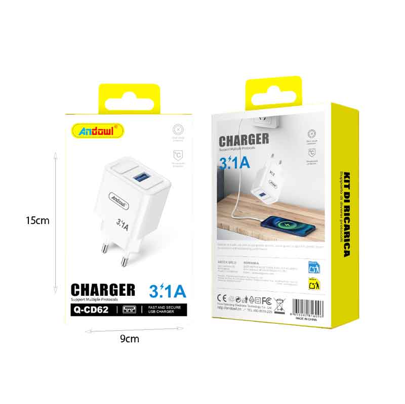 Andowl Φορτιστής κινητού USB Διπλός 3.1A Q-CD62- Mobile charger ANDOWL