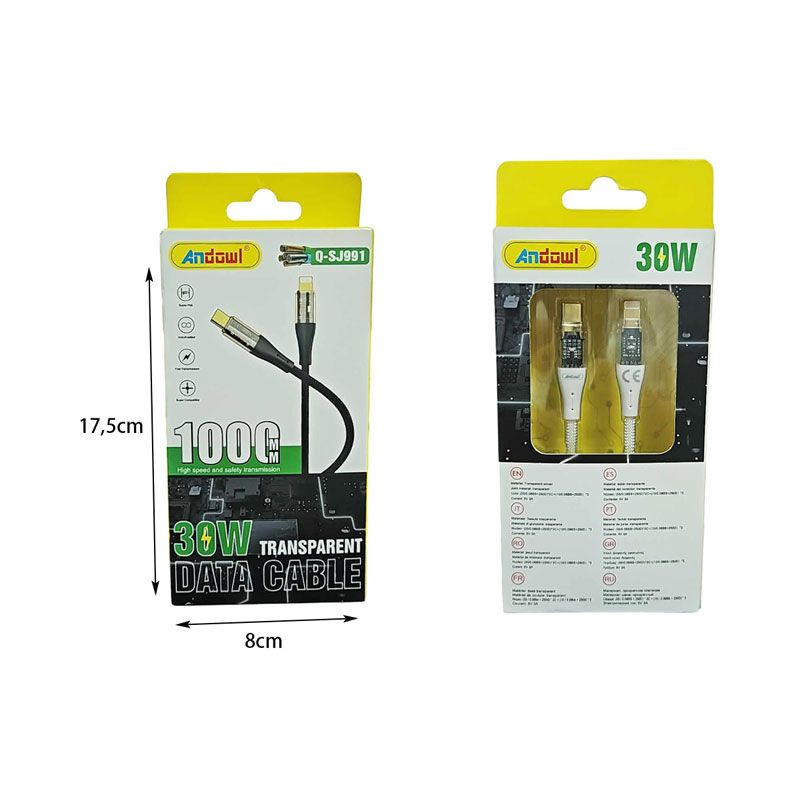 Andowl Διαφανές καλώδιο δεδομένων USB σε Lighting Q-SJ870 - Transparent Data Cable ANDOWL