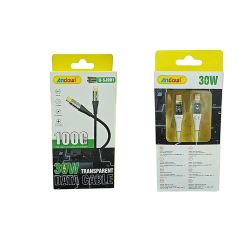 Andowl Διαφανές καλώδιο δεδομένων 30W Q-SJ991 - Transparent Data Cable ANDOWL