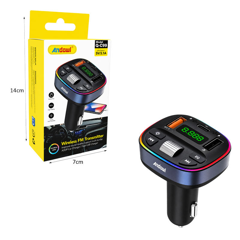 Andowl Ασύρματος FM Transmitter Αυτοκινήτου Bluetooth με Διπλή Θύρα USB και Οθόνη LED Q-C99 - Wireless Bluetooth FM Transmitter Car Charger OEM