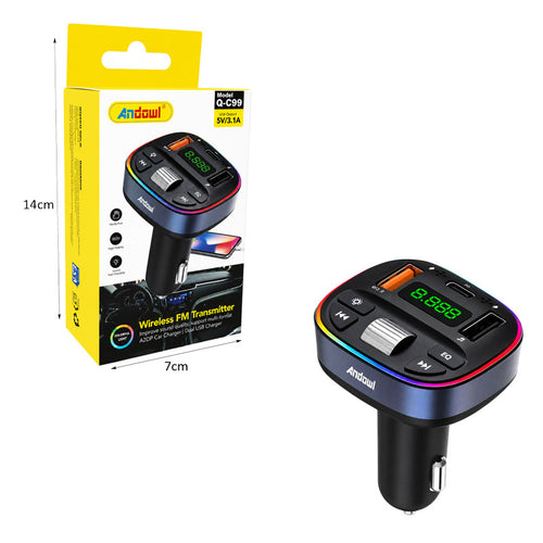 Andowl Ασύρματος FM Transmitter Αυτοκινήτου Bluetooth με Διπλή Θύρα USB και Οθόνη LED Q-C99 - Wireless Bluetooth FM Transmitter Car Charger Andowl