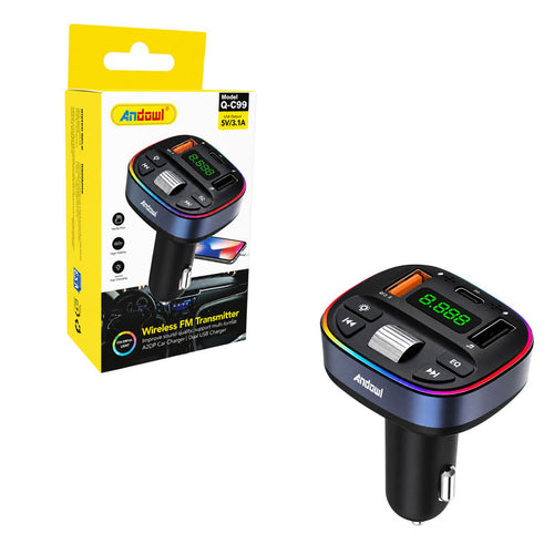 Andowl Ασύρματος FM Transmitter Αυτοκινήτου Bluetooth με Διπλή Θύρα USB και Οθόνη LED Q-C99 - Wireless Bluetooth FM Transmitter Car Charger Andowl