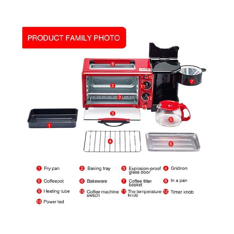 RAF 3 σε Ηλεκτρικός φούρνος με καφετιέρα R.5308R - 3 in 1 Breakfast Maker RAF