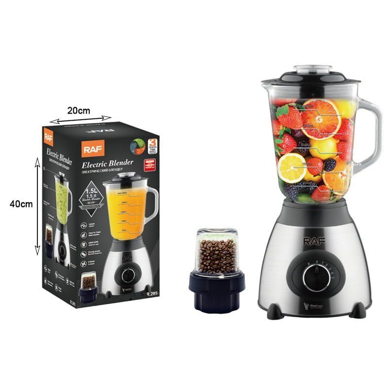 RAF Μπλέντερ με Γυάλινη Κανάτα 1.5lt 1000W Inox R.295 - Electric Blender RAF