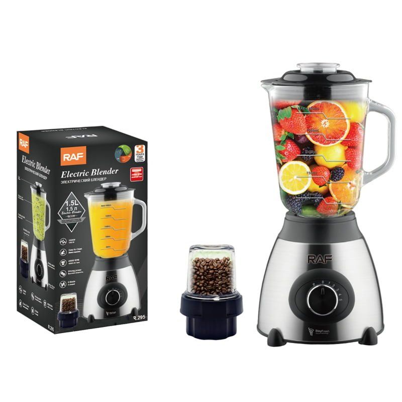 RAF Μπλέντερ με Γυάλινη Κανάτα 1.5lt 1000W Inox R.295 - Electric Blender RAF
