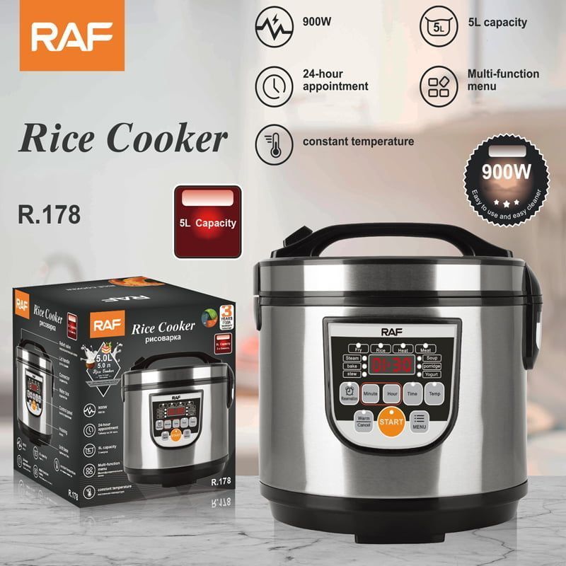 RAF Ηλεκτρικός Πολυμάγειρας Rice Cooker 5L 700W με Αντικολλητικό Μπολ και 12 Προγράμματα R.178 - Rice Cooker RAF