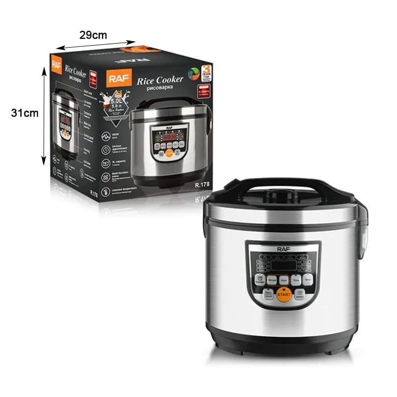 RAF Ηλεκτρικός Πολυμάγειρας Rice Cooker 5L 700W με Αντικολλητικό Μπολ και 12 Προγράμματα R.178 - Rice Cooker RAF