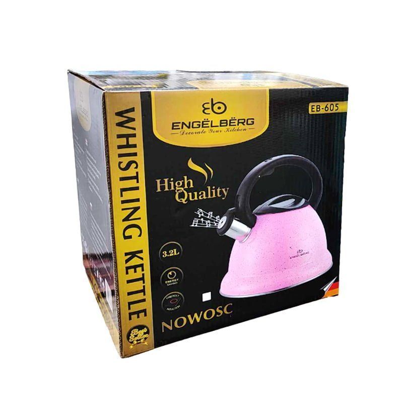Engelberg Τσαγιερό από Ανοξείδωτο Ατσάλι 3.2L EB-605 - Whistling Kettle Stainless Steel - Ροζ Engelberg