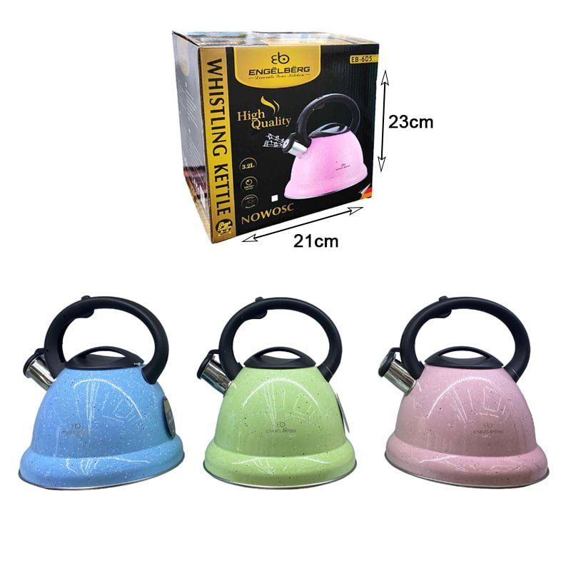Engelberg Τσαγιερό από Ανοξείδωτο Ατσάλι 3.2L EB-605 - Whistling Kettle Stainless Steel - Γαλάζιο Engelberg
