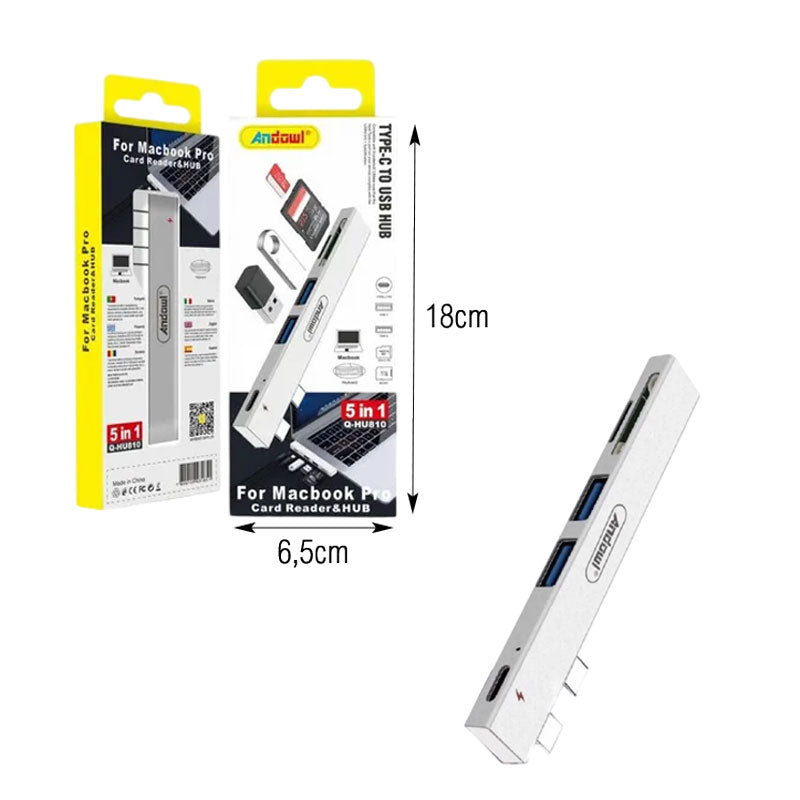 Αντάπτορας USB-C Hub 5 σε 1 για MacBook Pro με Θύρες USB και Card Reader Q-HU810 - USB-C Hub 5 in 1 Adapter for MacBook Pro with USB Ports and Card Reader OEM