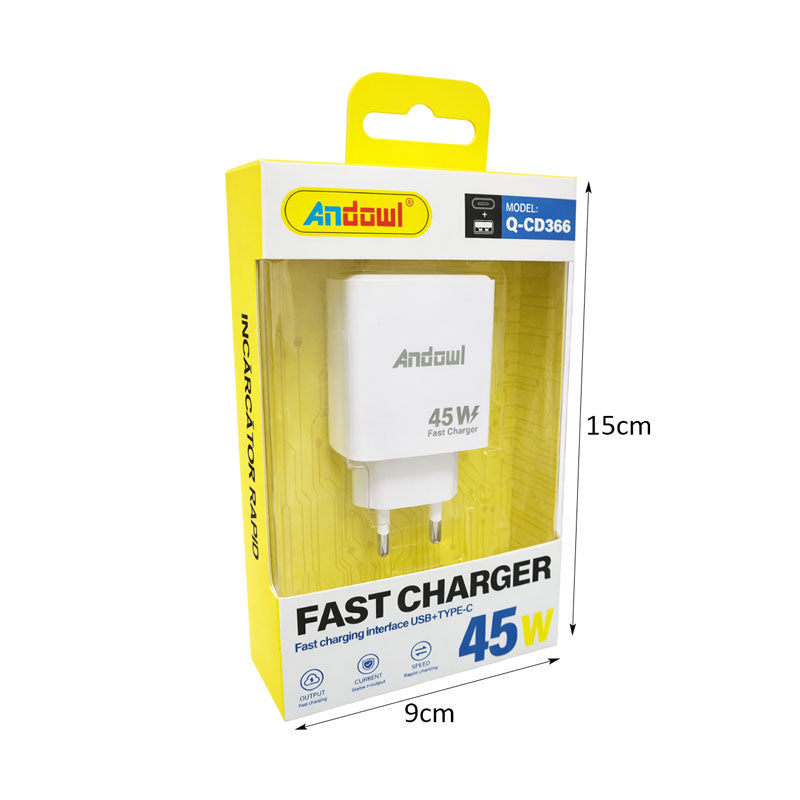 Andowl Φορτιστής 45W USB και Type-C Q-CD366 - Fast Charger OEM