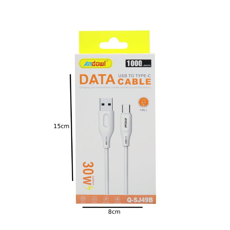 Andowl Καλώδιο Φόρτισης & Μεταφοράς Δεδομένων USB σε Type-C 3A Q-SJ49B - USB to Type-C 30W Data Cable Andowl