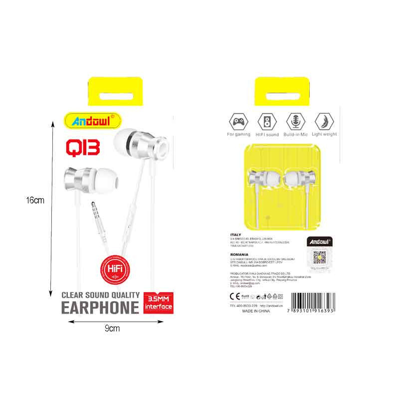 Andowl Ενσύρματα Ακουστικά με AUX 3.5mm Q13 - Earphone ANDOWL