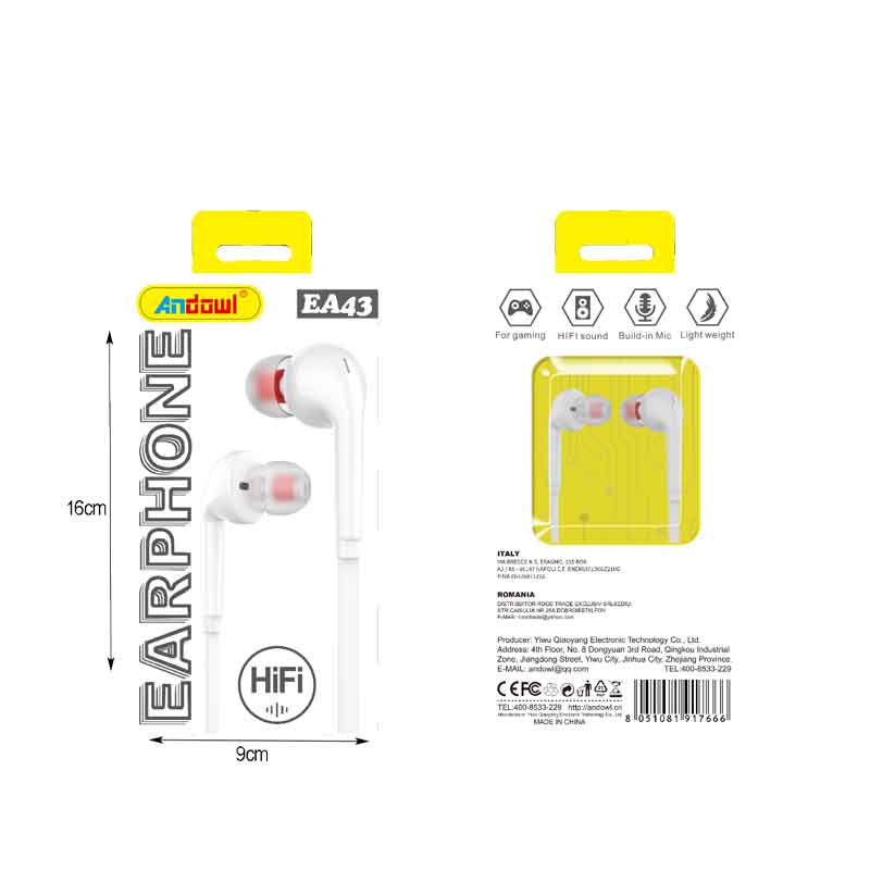 Andowl Ενσύρματα Ακουστικά με AUX 3.5mm EA43 - Earphone ANDOWL