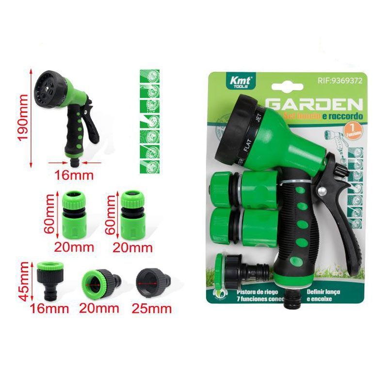 KMT Tools Σετ Πιστόλι Ποτίσματος 7 Θέσεων με Συνδέσμους - 7 Position Watering Gun Set with Connectors KMT