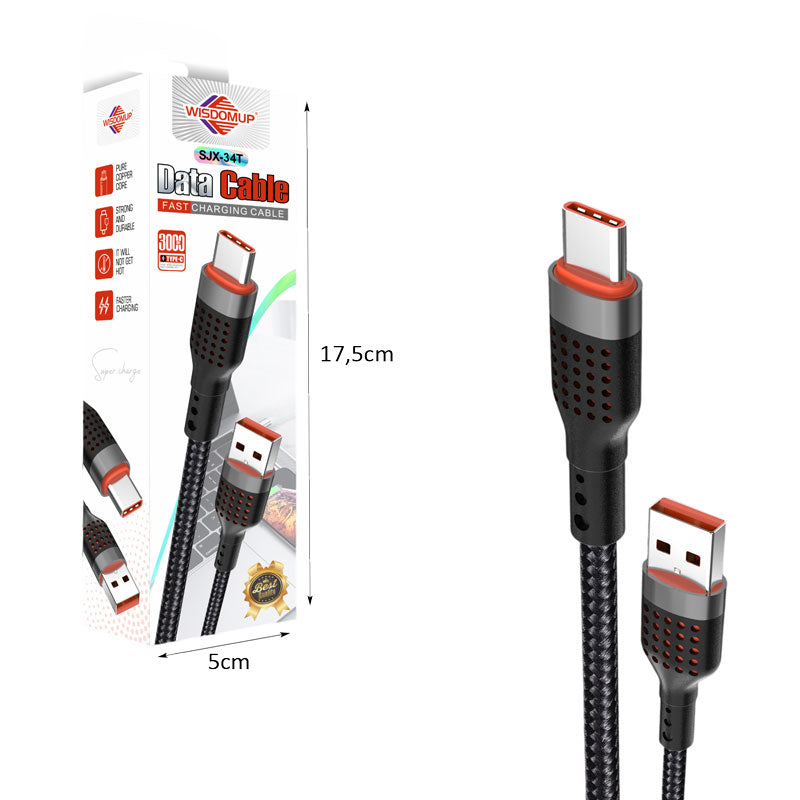 Wisdomup Καλώδιο Φόρτισης USB σε Type-C Ταχείας Φόρτισης SJX-34T - USB to Type-C Fast Charging Cable OEM