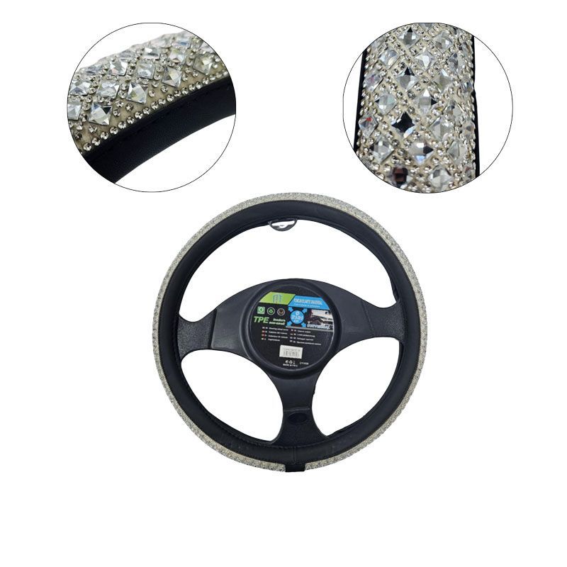 Universal Κάλυμμα Τιμονιού με Στρας 37,5–39,5cm - Steering Wheel Cover with Silver Rhinestones - Κόκκινο - Μπλε OEM