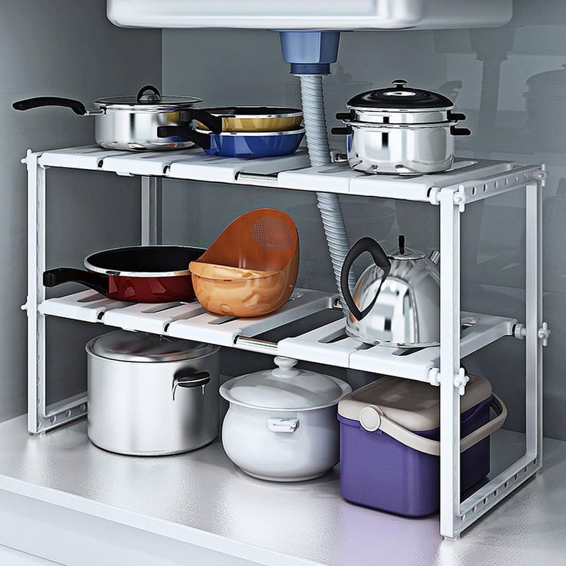 HFXQ Βάση Οργάνωσης Κουζίνας Διόροφη 50-70cm - Pool Space Arrangement Frame Kitchen Shelf Rack HFXQ
