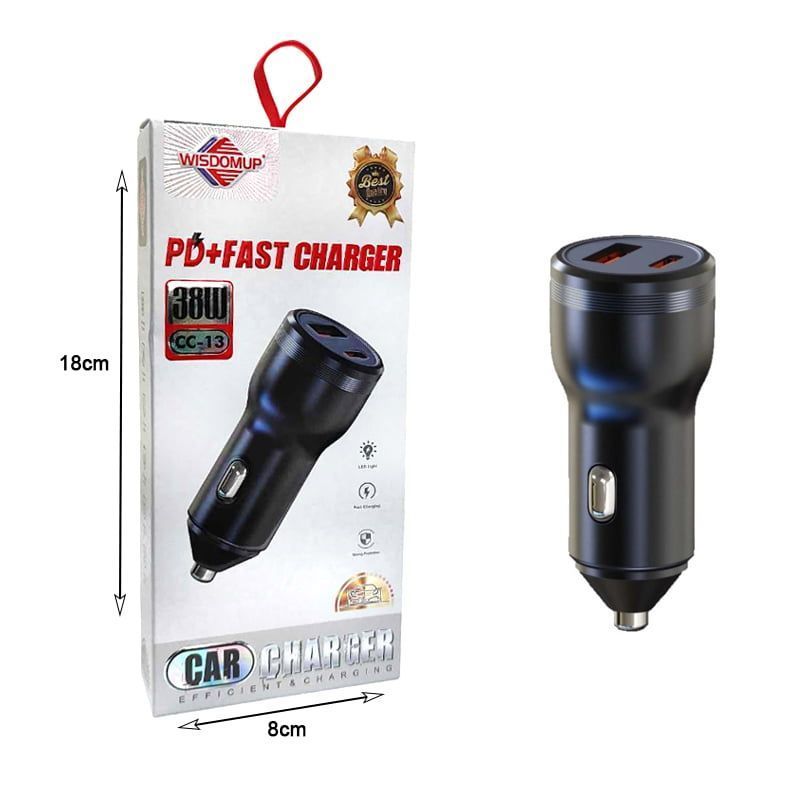 Wisdomup Φορτιστής Αυτοκινήτου με 2 θύρες CC-13 38W - PD + Fast car charger Wisdomup
