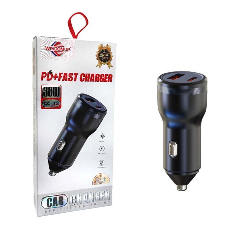 Wisdomup Φορτιστής Αυτοκινήτου με 2 θύρες CC-13 38W - PD + Fast car charger Wisdomup