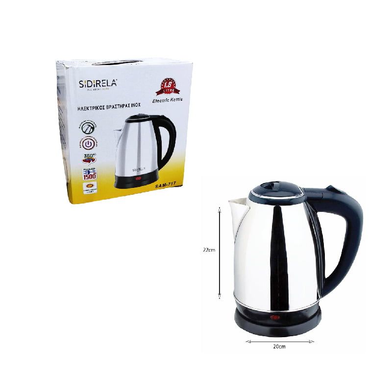 Sidirela Ανοξείδωτος Ηλεκτρικός Βραστήρας Inox 1.80lt 1500W SAM-717 - Electric Kettle OEM