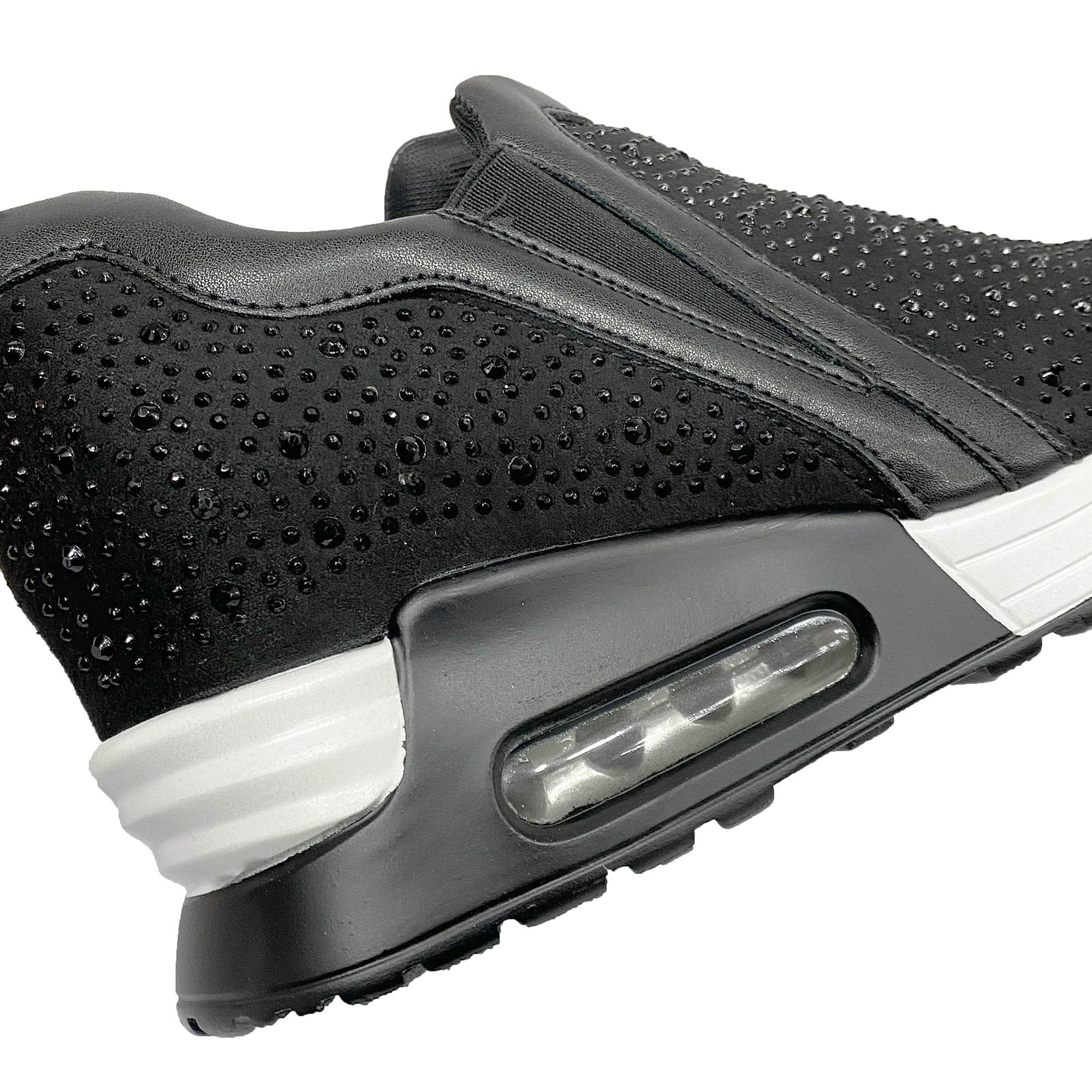 Γυναικεία ανατομικά παπούτσια slip-on με πλατφόρμα και στρας Μαύρο ANSIN