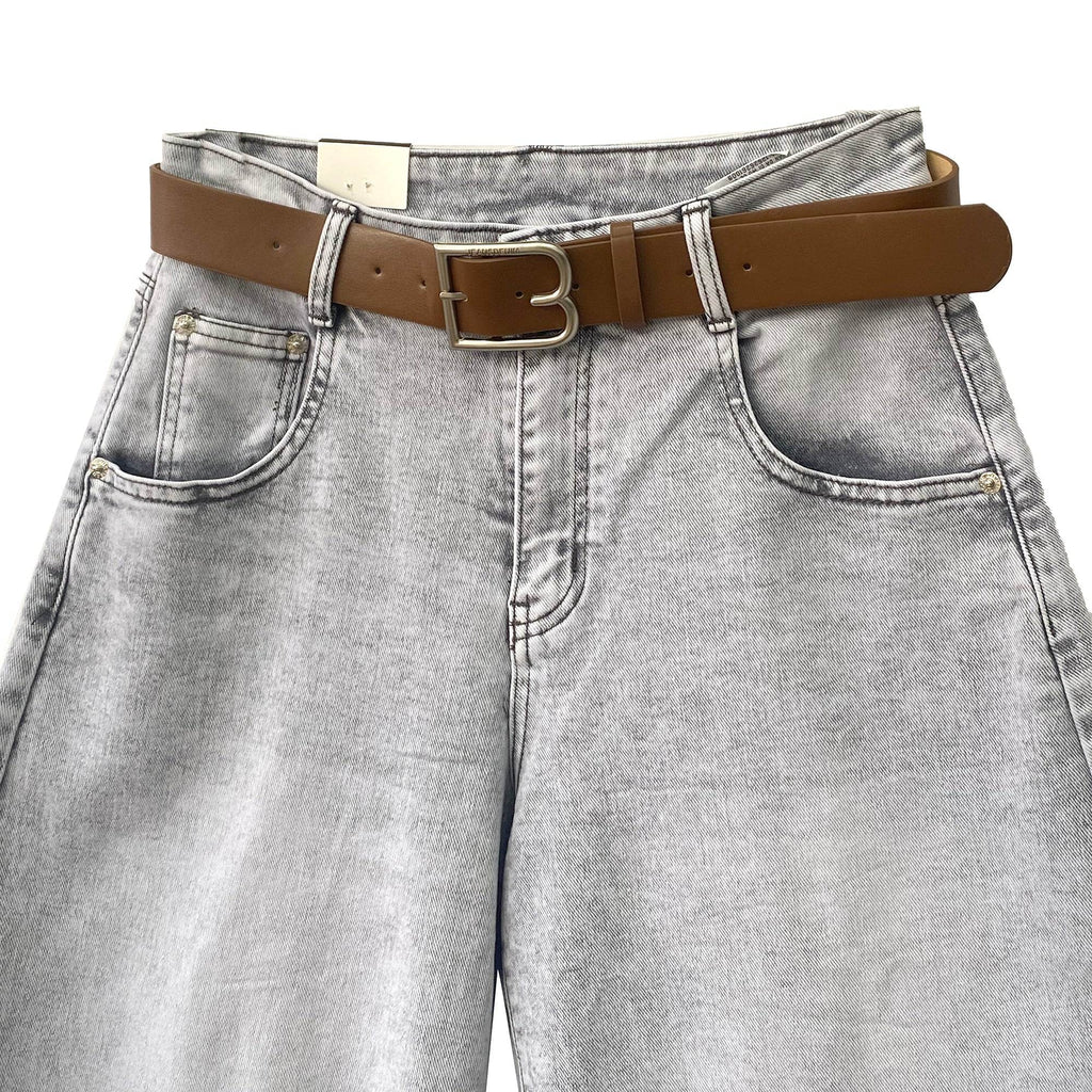 Γυναικεία φαρδιά τζιν βερμούδα baggy με ζώνη Γκρι ANSIN