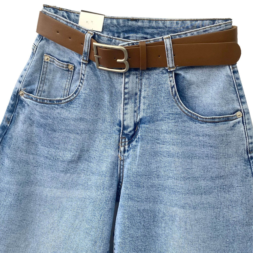 Γυναικεία φαρδιά τζιν βερμούδα baggy με ζώνη Μπλε ANSIN