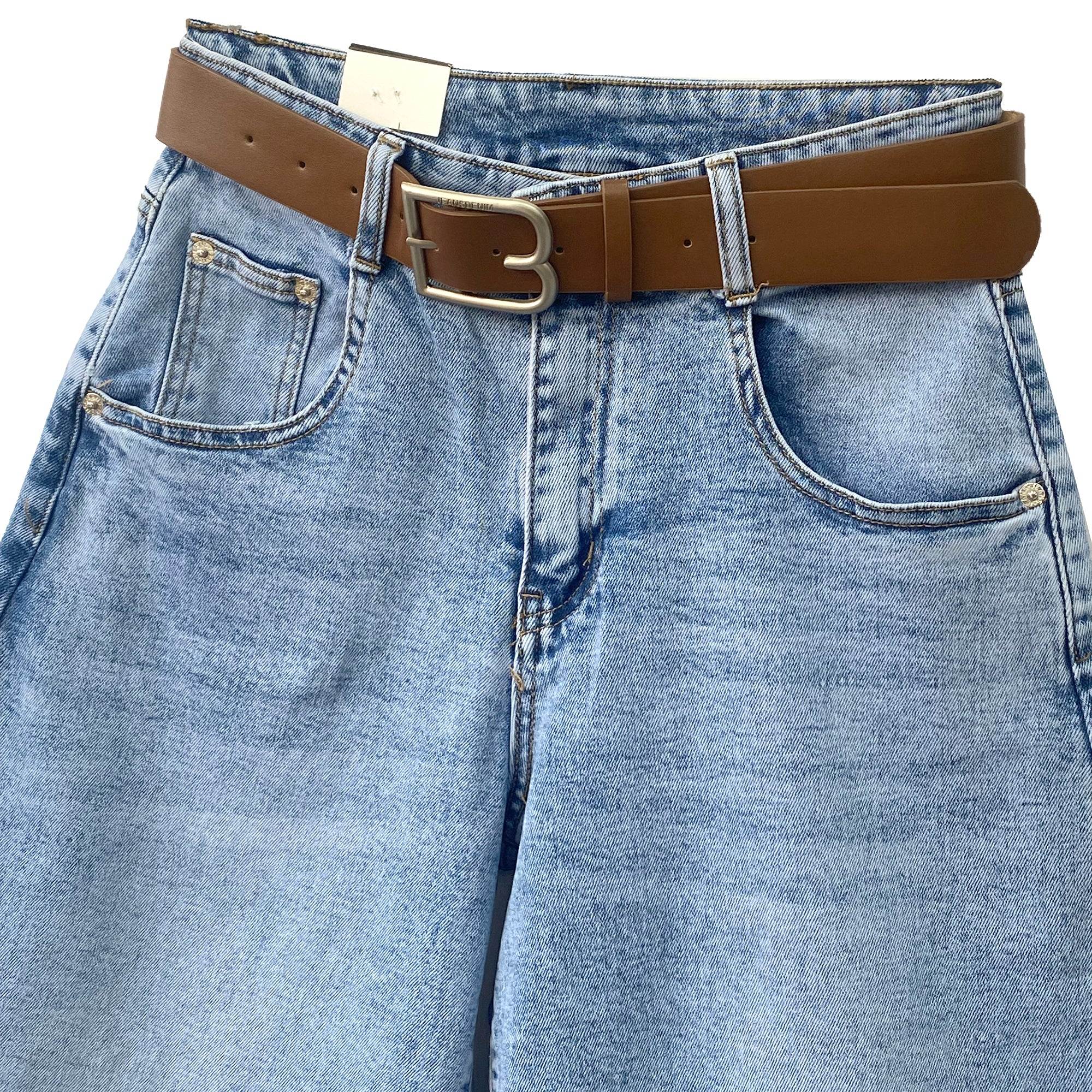 Γυναικεία φαρδιά τζιν βερμούδα baggy με ζώνη Μπλε ANSIN