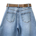 Γυναικεία φαρδιά τζιν βερμούδα baggy με ζώνη Μπλε ANSIN