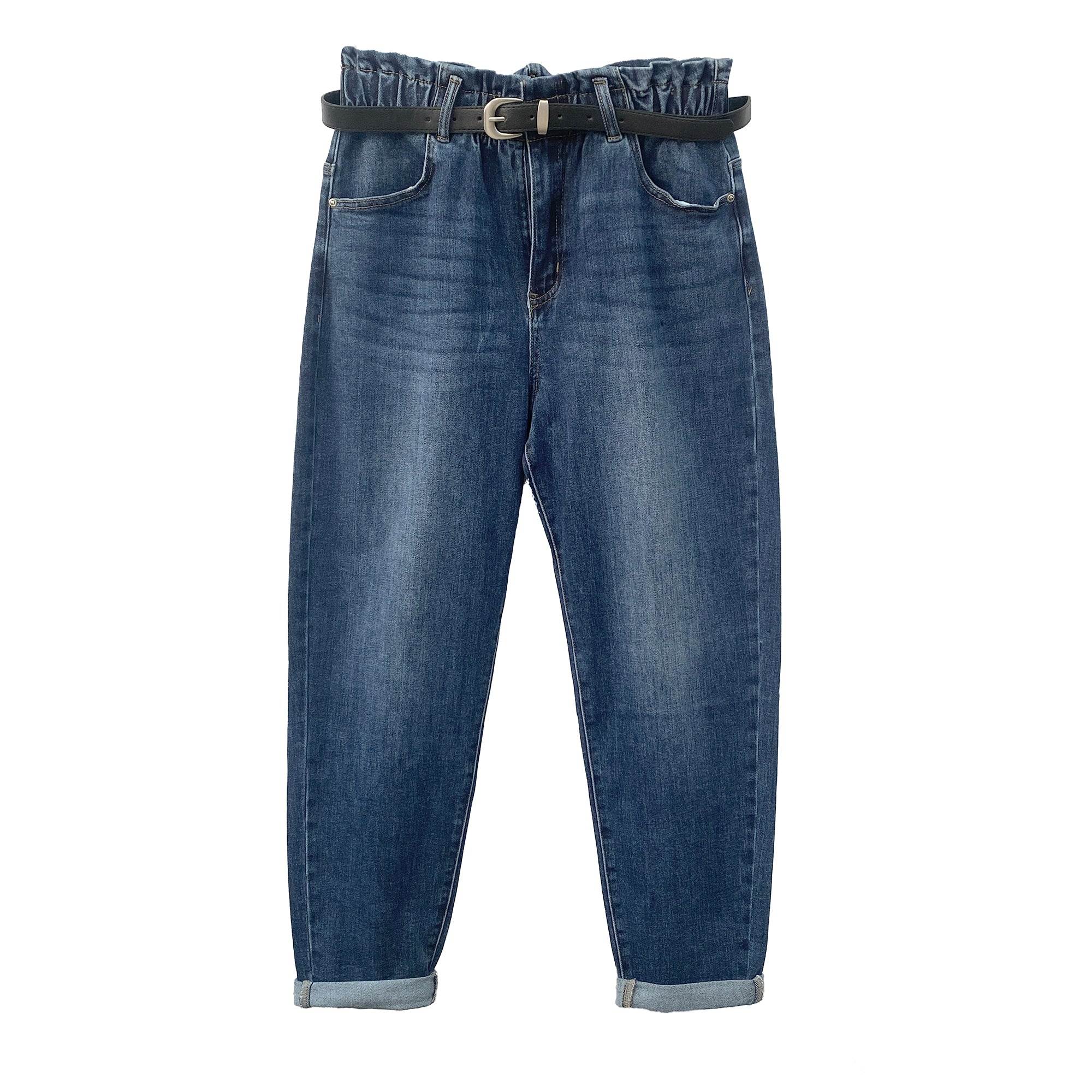 Γυναικείο τζιν παντελόνι με ελατικό ζωνάρι και ζώνη Μπλε ANSIN