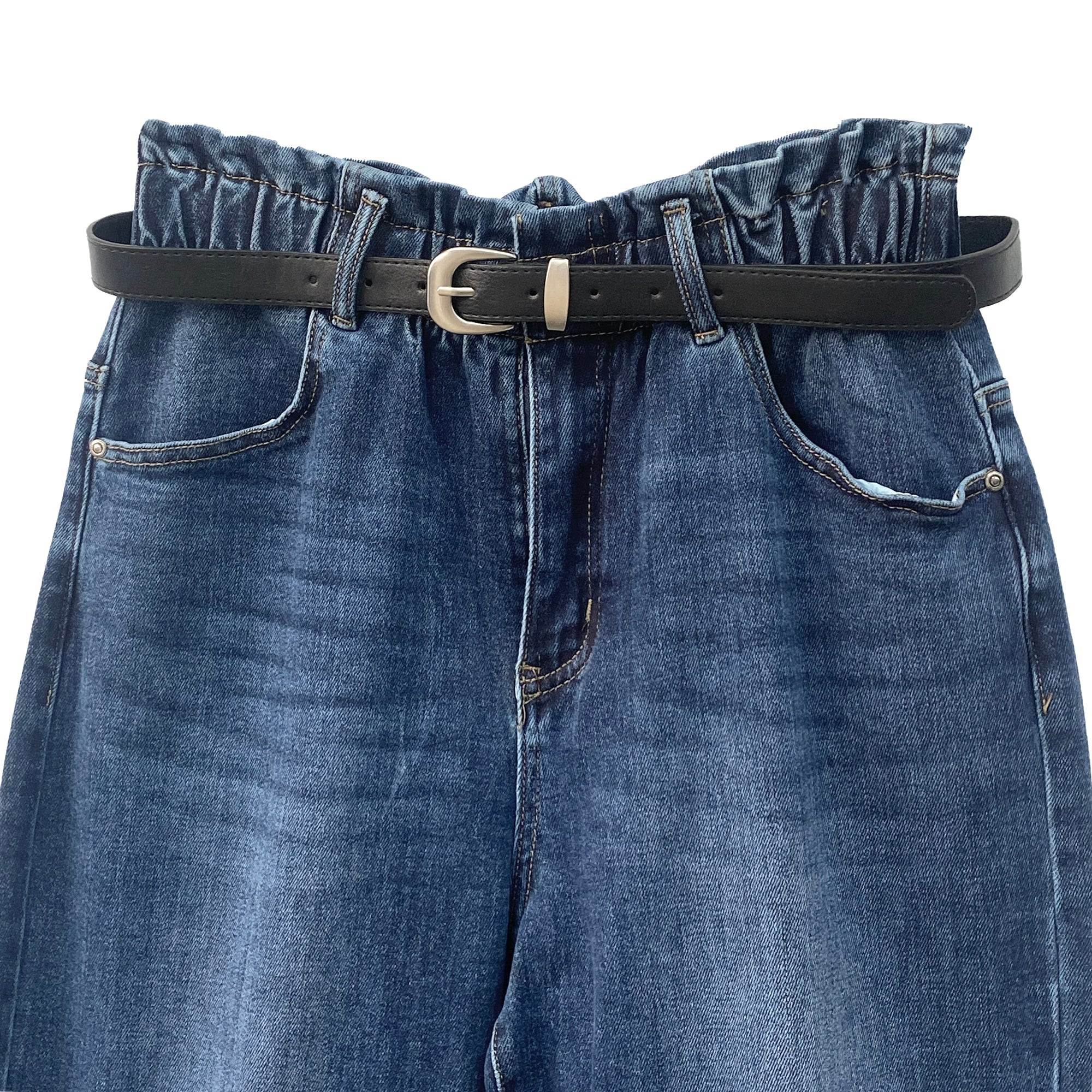 Γυναικείο τζιν παντελόνι με ελατικό ζωνάρι και ζώνη Μπλε ANSIN