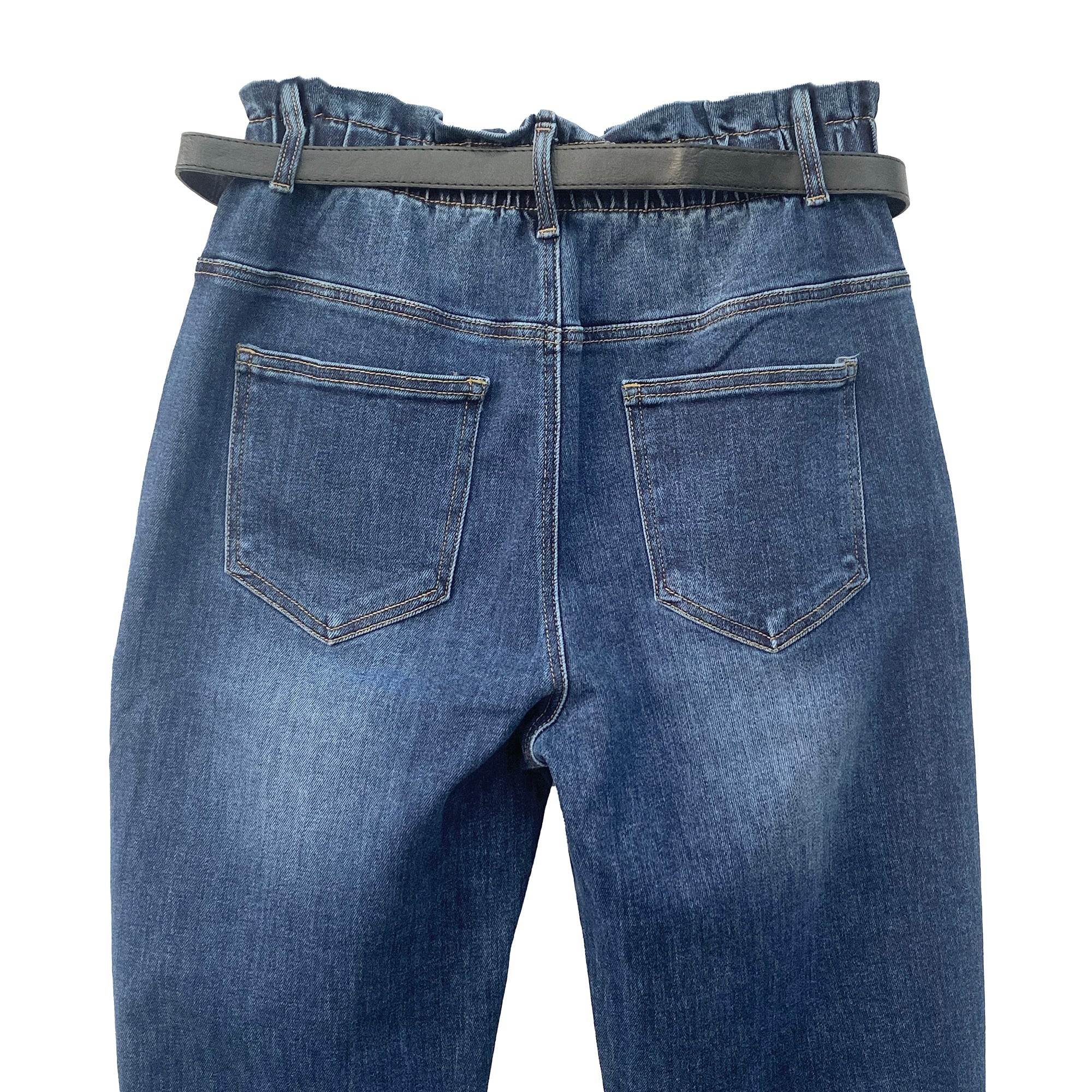 Γυναικείο τζιν παντελόνι με ελατικό ζωνάρι και ζώνη Μπλε ANSIN