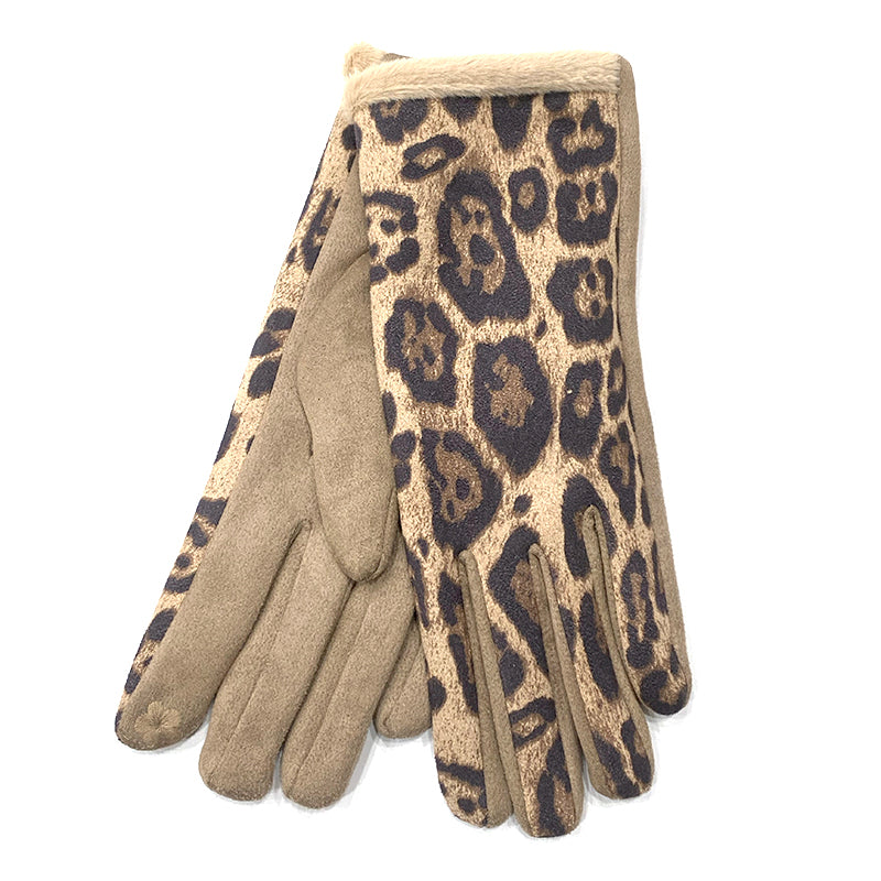 Γυναικεία γάντια animal print λεοπάρ με επένδυση ANSIN