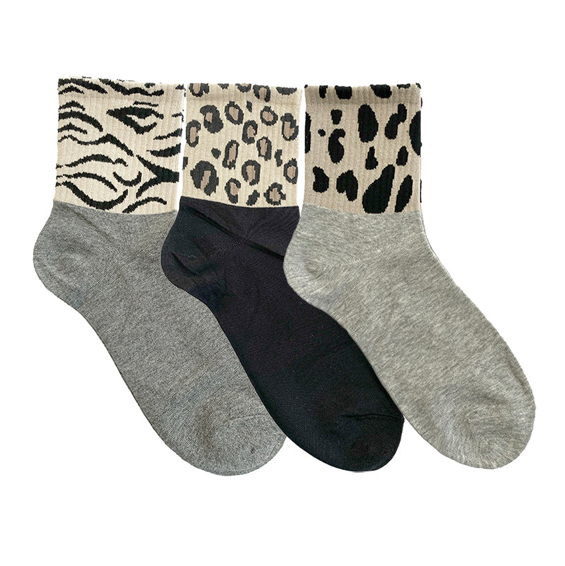 Γυνεικείες κάλτσες βαμβακερές με σχέδια animal print Μαύρο/Γκρι/Μπεζ ANSIN