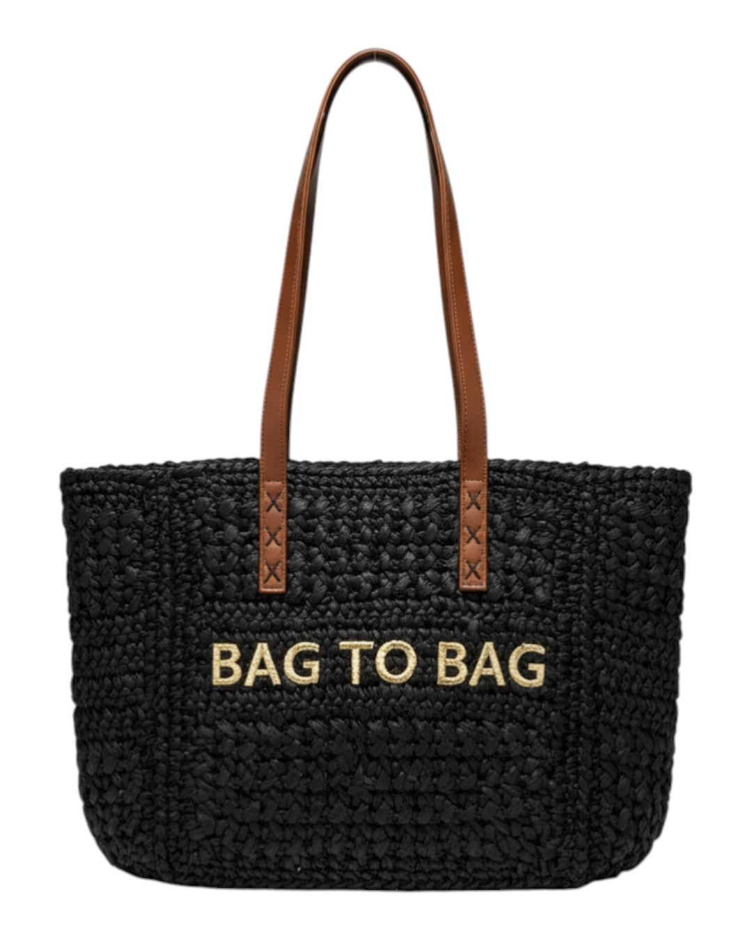 Ψάθινη τσάντα ώμου XY-2636 - Μαύρο BAG TO BAG