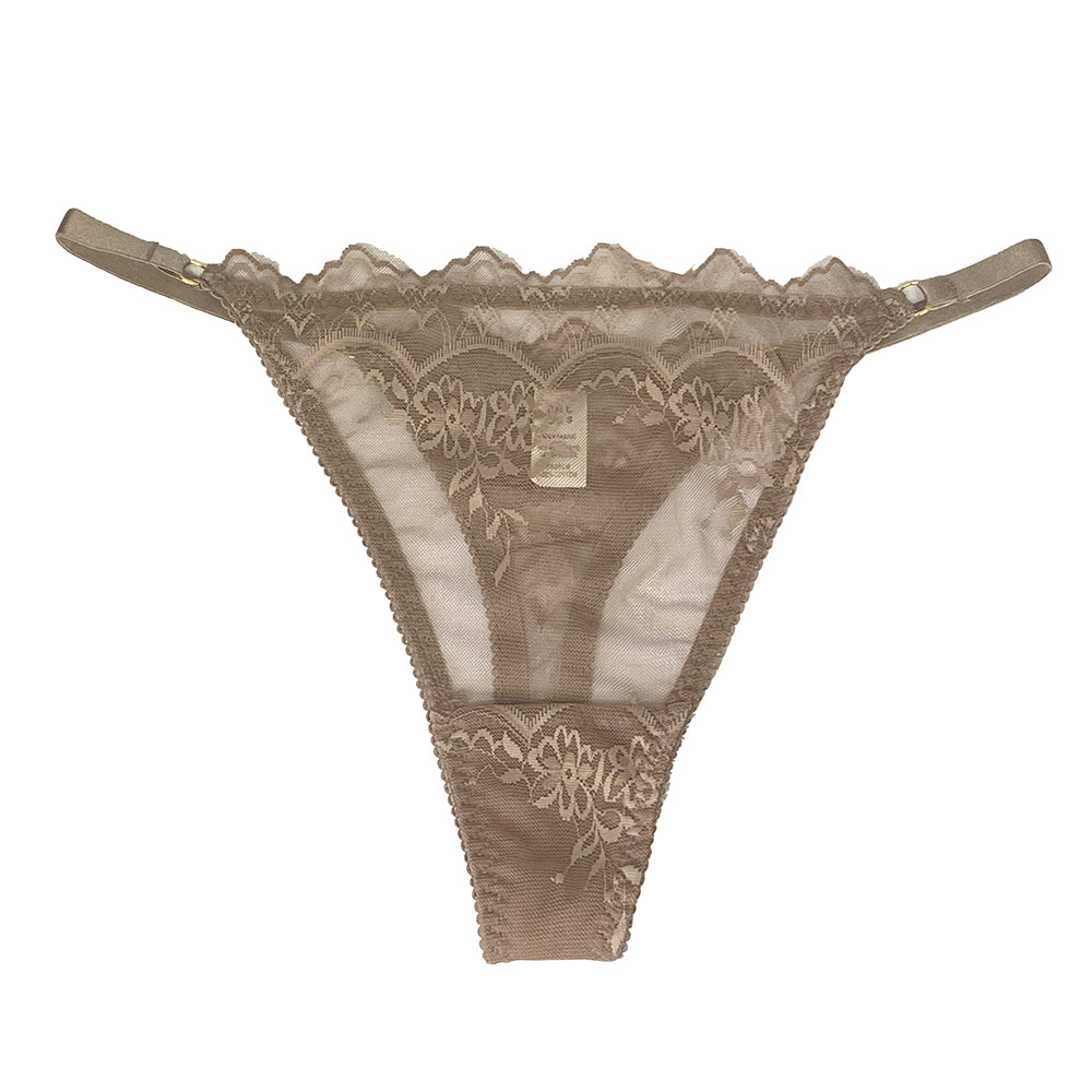 Γυναικεία string με δαντέλα Καφέ ANSIN